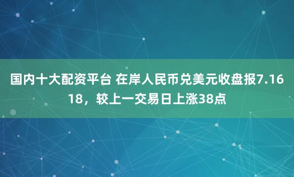 国内十大配资平台 在岸人民币兑美元收盘报7.1618，较上一交易日上涨38点